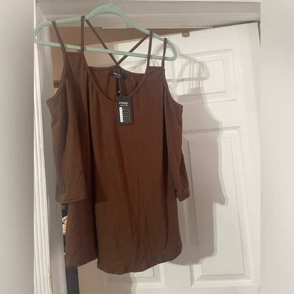 - NWT FISOUL Brown double  trim 3/4 long sleeve top size XXL 🍂🍃🍁 J - Picture 1 of 4